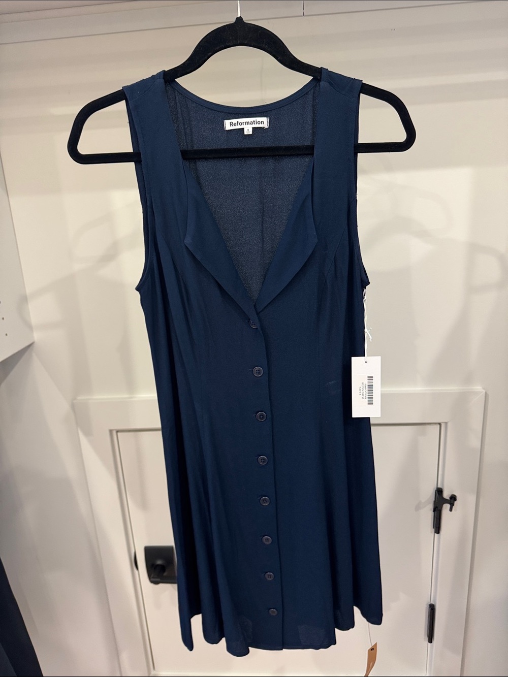 Reformation Navy Button-Front Mini Dress